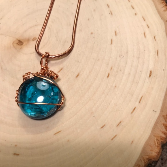 Aqua handmade necklace copper wire wrap NWT - Picture 3 of 8